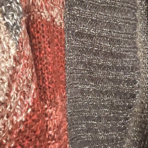 A.N.A Red Grey Chunky Knit Open Front Cardigan Sweater Large - Picture 3 of 6